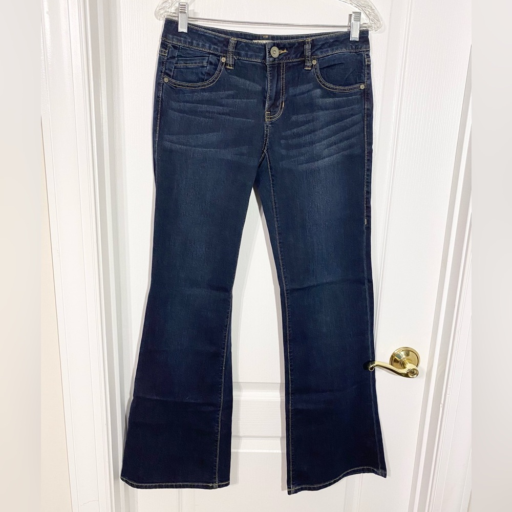 CAbi Flare Leg Low Rise Jeans Dark Wash Size 4